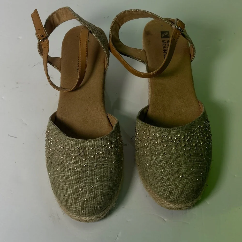 White Mountain Womens Sage Green Studded Espadrille Wedge Sandals W18507 8.5M